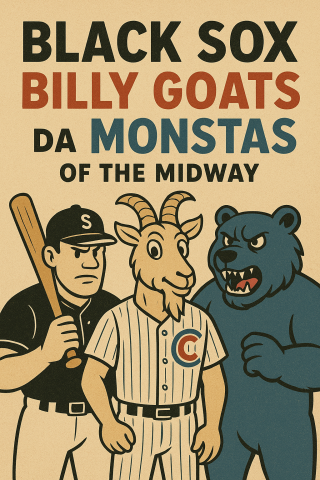 Different chicago team mascots on a beige background