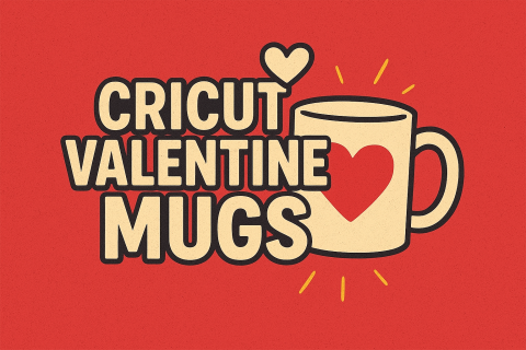 Red background with a mug with a heart on it. 