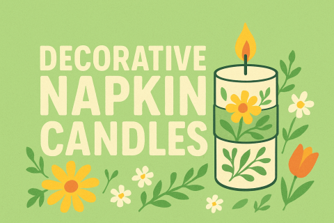 Decorative napkin candles flowery candle with green background