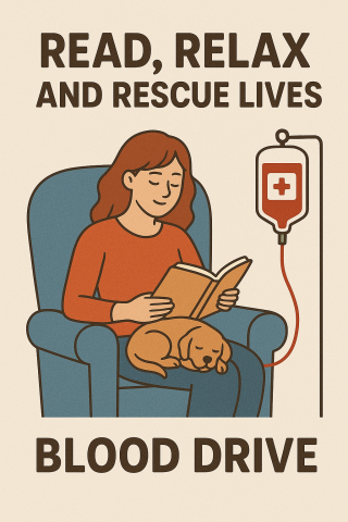 read relax and rescue lives blood drive woman giving blood while reading
